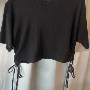 Black Ruched Tie-Side Women's Top